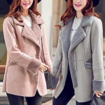 Elegant Solid Color Long Sleeve Lapel Faux Cashmere Warm Coat