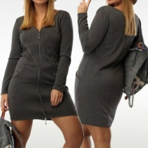 Fashion Solid Color Long Sleeve Round Neck Oversized Dress