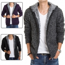 Fashion Long Sleeve Hooded Men's Warm Knit Jacket