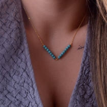 Fashion Gold/Silver-tone Turquoise Beaded Pendant Necklace