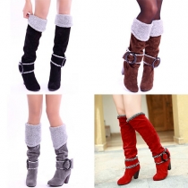 Fashion Round Toe Thick High-heel Knee-high Boots