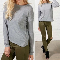Fashion Long Sleeve Round Neck Lace Spliced T-shirt