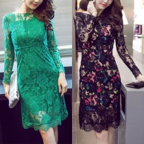 Sexy V-shaped Backless Long Sleeve Slim Fit Lace Dress