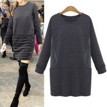 Fashion Solid Color Long Sleeve Round Neck T-shirt Dress
