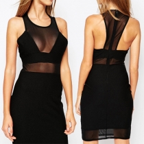 Sexy Backless See-through Gauze Spliced Sleeveless Party Dress