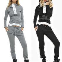 Fashion Long Sleeve Turtleneck Irregular Hem Hooded Tops + Pants Sports Suit