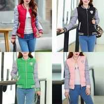 Fashion Contrast Color Long Sleeve Stand Collar Warm Coat