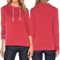 Fashion Solid Color Long Sleeve Lace-up Sweatshirt
