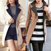 OL Style Long Sleeve Slim Fit Woolen Coat with Waist Strap