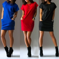 Fashion Solid Color Dolman Sleeve Round Neck Dress