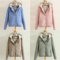 Fashion Solid Color Long Sleeve Hooded Warm Padded Coat