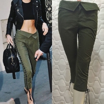Retro Style Lace-up Casual Cropped Pants