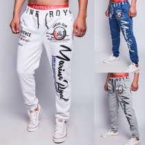 Casual Style Letters Printed Elastic Waist Men's Sports Pants