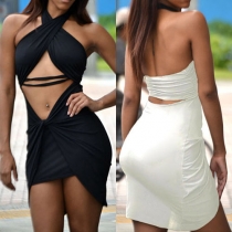 Sexy Backless Hollow Out Crossover Halter Dress