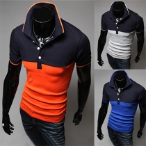 Fashion Contrast Color Short Sleeve POLO Collar Men's T-shirt