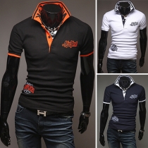 Casual Style Short Sleeve POLO Collar Men's Embroidered T-shirt