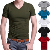 Fashion Solid Color Short Sleeve Men's Casual T-shirt