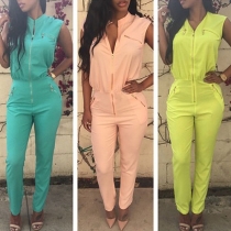 Fashion Solid Color Sleeveless Slim Fit Jumpsuits