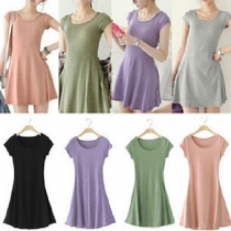 Fashion Solid Color Short Sleeve Round Neck T-shirt Dress