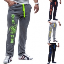 Casual Style Elastic Waist Men's Printed Sports Pants