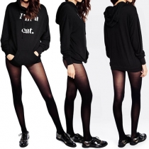 Fashion Cat Hooded Long Dolman Sleeves Solid Color 