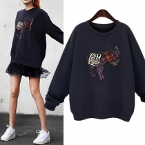 Fashion Long Sleeve Round Neck Little Donkey Pattern Sweatshirt