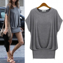 Fashion Solid Color Dolman Sleeve Round Neck Loose T-shirt