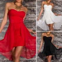 Sexy Strapless Chiffon Spliced Solid Color Party Dress