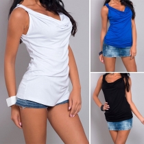 Fashion Solid Color Sleeveless Cowl Neck T-shirt
