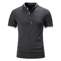 Fashion Solid Color Short Sleeve POLO Collar Men's T-shirt