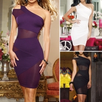 Sexy One-shoulder Gauze Spliced Clubwear Dress