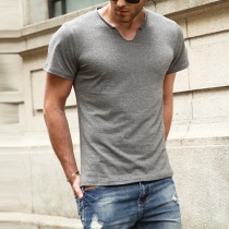 Casual Style Solid Color Short Sleeve V-neck Men's T-shirt