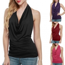 Fashion Sleeveless Cowl Neck Solid Color T-shirt