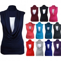 Sexy Sleeveless Cowl Neck Solid Color T-shirt