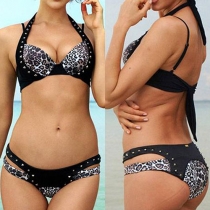 Sexy Leopard Printed Rivets Bikini Set