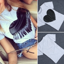 Fashion Heart Printed Short Sleeve Round Neck T-shirt