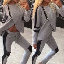 Fashion Contrast Color Long Sleeve Hooded Sports Suit