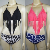 Sexy Leopard Printed Tassel Bikini Set