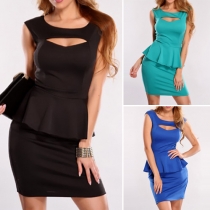 OL Style Solid Color Sleeveless Flouncing Slim Fit Dress