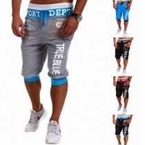 Casual Style Letters Printed Men's Sports Cropped Pants