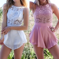Sexy Backless Hollow Out Lace Spliced Sleeveless Rompers