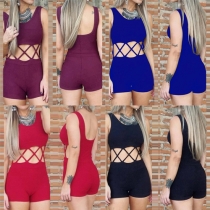 Sexy Backless Hollow Out High Waist Sleeveless Slim Fit Rompers
