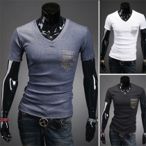 Fashion Solid Color Short Sleeve V-neck Men's T-shirt