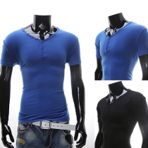 Casual Style Short Sleeve V-neck Men's T-shirt