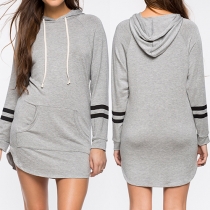 Fashion Long Sleeve Hooded Loose Sweatshirt Dress