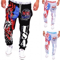 Casual Style American Flag Printed Men's Sports Pants