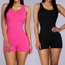 Fashion Solid Color Sleeveless Round Neck Slim Fit Rompers