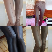 Fashion Solid Color High Waist Slim Fit PU Leather Pants Leggings