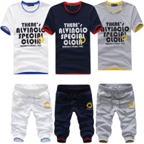 Fashion Letters Printed Short Sleeve Round Neck T-shirt + Cropped Pants Men's Sports Suit