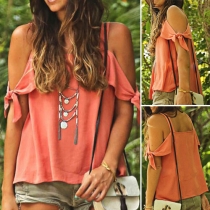 Sexy Off-shoulder Square Collar Solid Color Chiffon Tops 